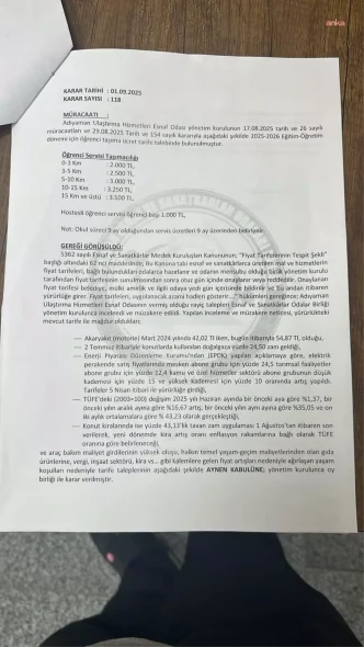 Adiyamanda Ogrenci Servis Ucretleri Belirlendi
