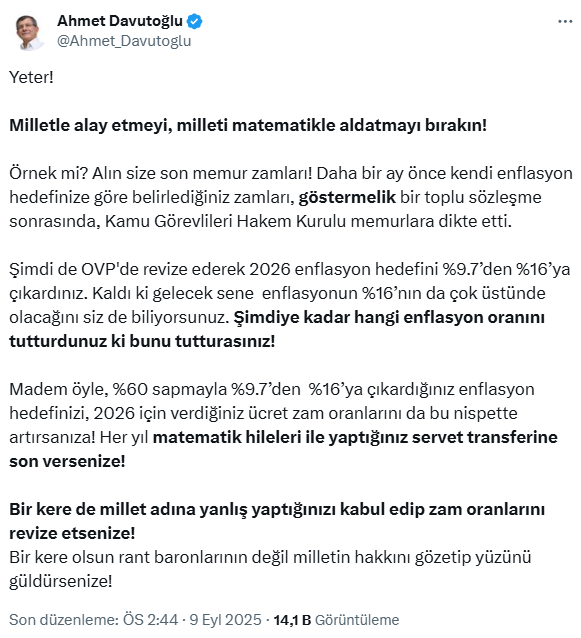 Ahmet Davutoğlu: Yeter, milletle alay etmeyi bırakın