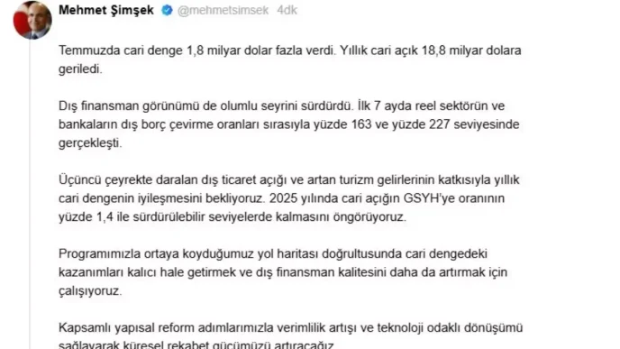 Bakan Simsek Cari Dengede Iyilesme Bekleniyor