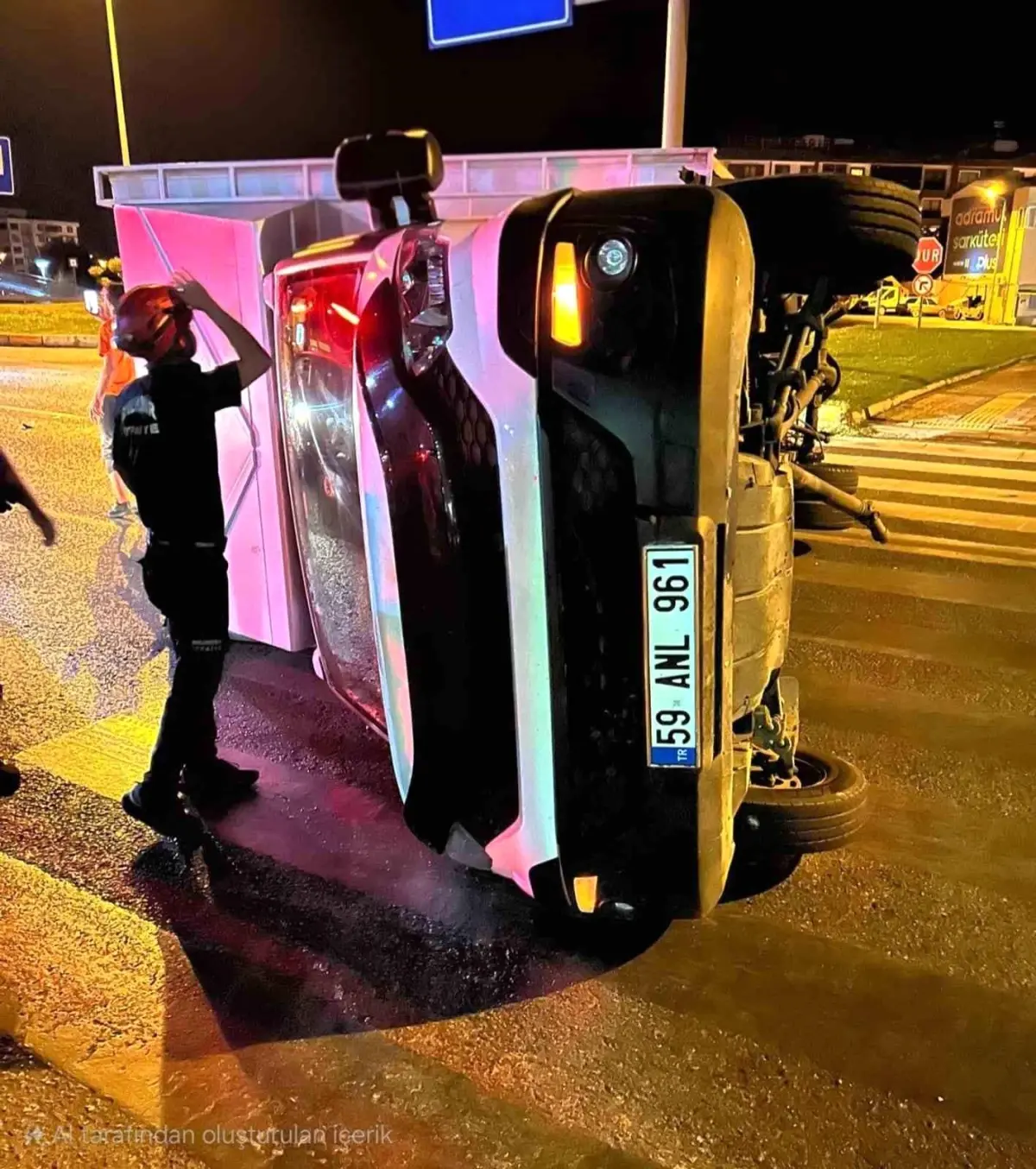 Balikesirde Trafik Kazasi Kamyonet Devrildi Yaralanan Yok