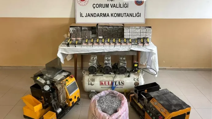 Corumun Alaca Ilcesinde Kacak Sigara Uretimi Operasyonu