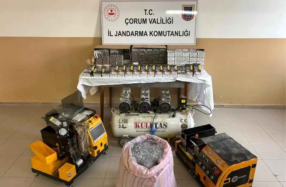 Corumun Alaca Ilcesinde Kacak Sigara Uretimi Operasyonu