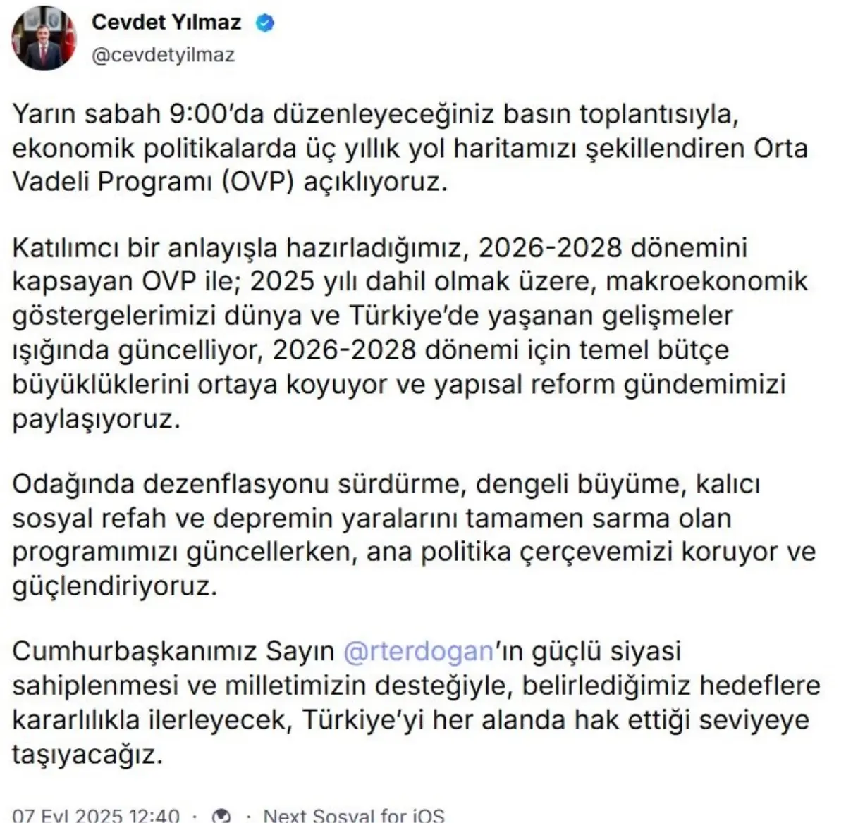 Cumhurbaskani Yardimcisi Cevdet Yilmazdan Orta Vadeli Program aciklamasi