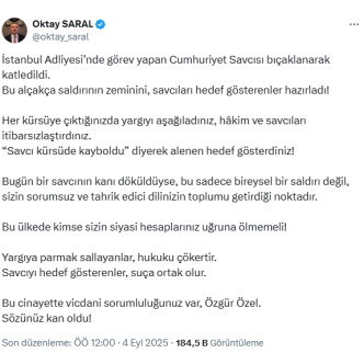 Cumhuriyet Basdanismani Saral savci cinayeti icin CHP lideri Ozeli sucladi