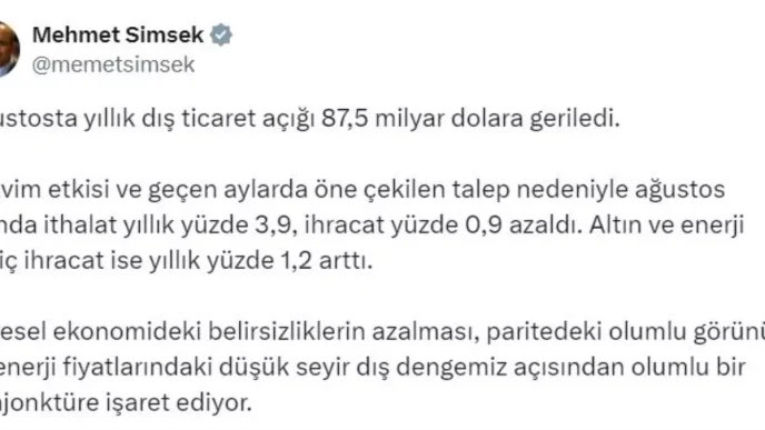 Dis Ticaret Acigi Agustosta 875 Milyar Dolara Dustu