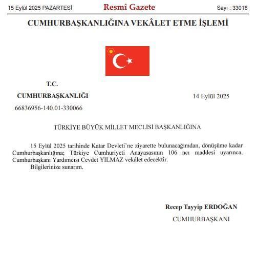 Erdoğan'ın Katar ziyareti sırasında Cumhurbaşkanlığına vekalet edecek isim belli oldu
