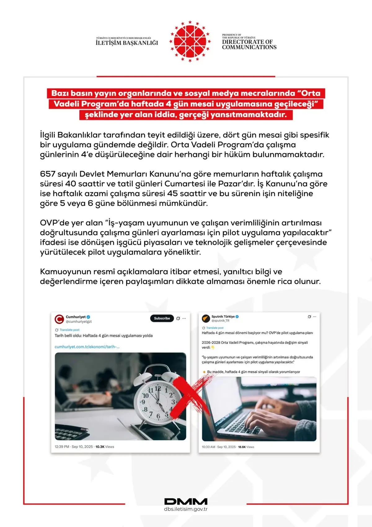 Haftada 4 Gun Mesai Iddialari Yalanlandi