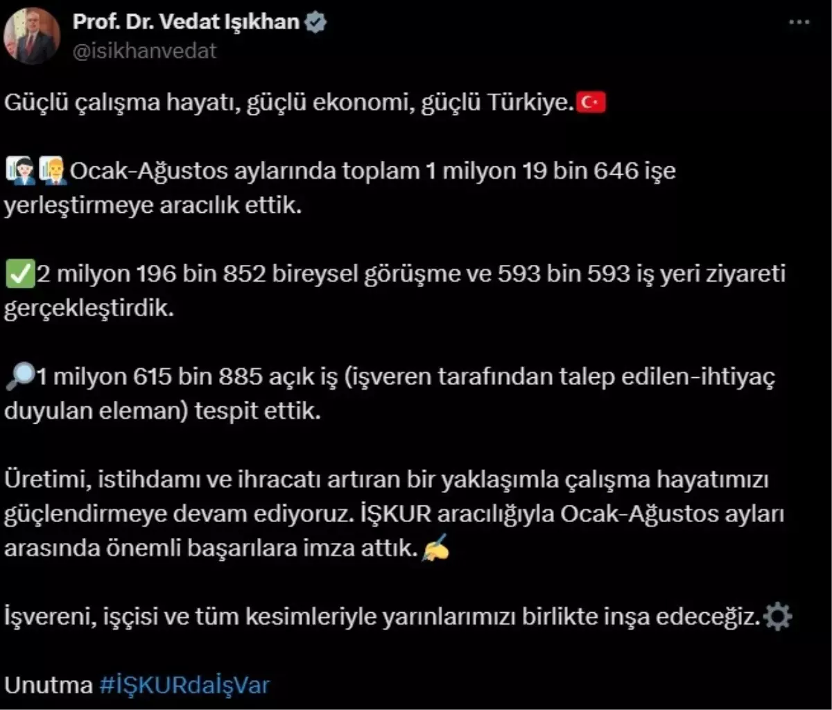 ISKURdan 1 Milyon Ise Yerlestirme Basarisi