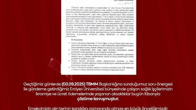 MHPli Vekil Ersoy Erciyes Universitesi Saglik Personelinin Ucret Sorunlarini Cozume
