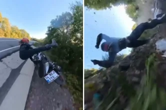 Motosikletli icerik ureticisini olumden dondu Feci kaza kameralara boyle yansidi