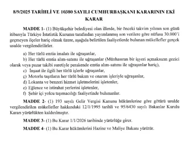 Nüfusu 30 bini aşan ilçelerde mükellefler basit usul kapsamından çıkarıldı