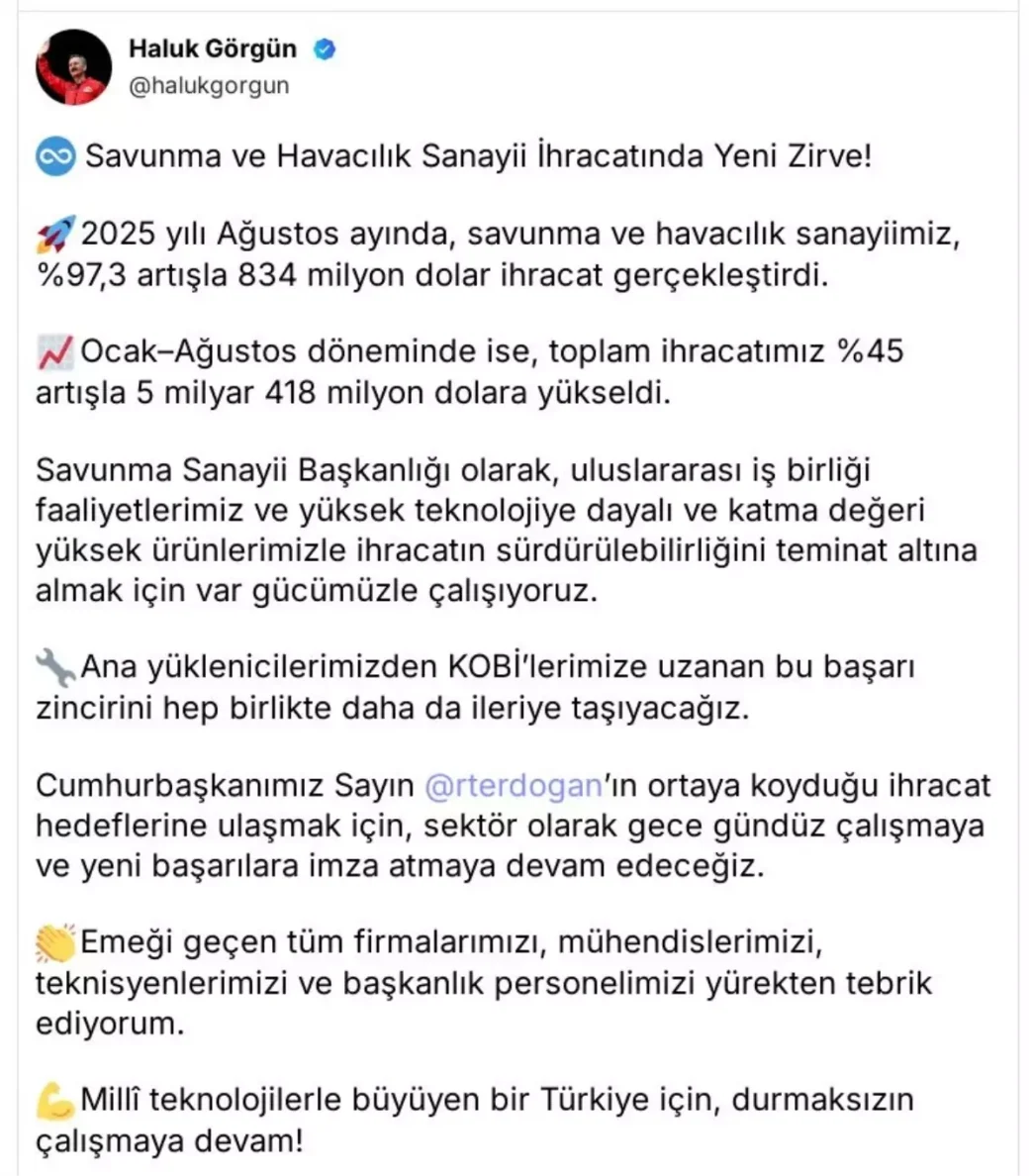 Savunma ve Havacilik Sanayi Ihracati Yuzde 973 Artti