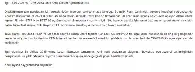 THY, Boeing'den 225 uçak için anlaşmaya vardı