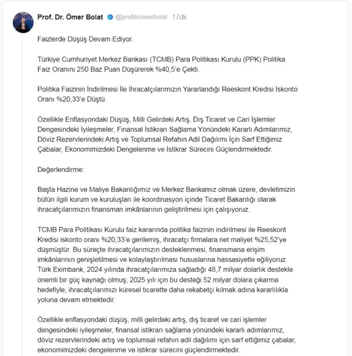 Ticaret Bakani Bolat Ekonomide Istikrar Icin Kararli Adimlar