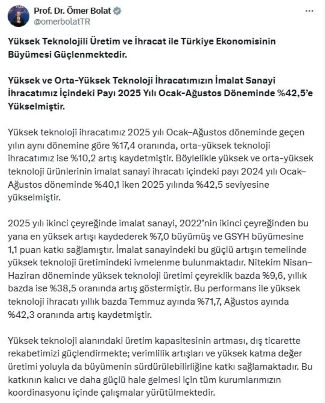 Turkiyenin Yuksek Teknoloji Ihracati Artis Gosterdi