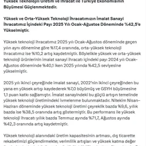 Turkiyenin Yuksek Teknoloji Ihracati Artis Gosterdi