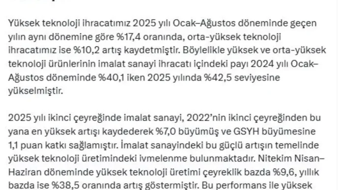 Turkiyenin Yuksek Teknoloji Ihracati Artis Gosterdi