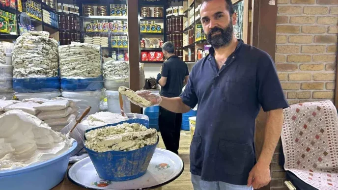 Vanin Tescilli Kislik Kup Otlu Peyniri Tezgahta