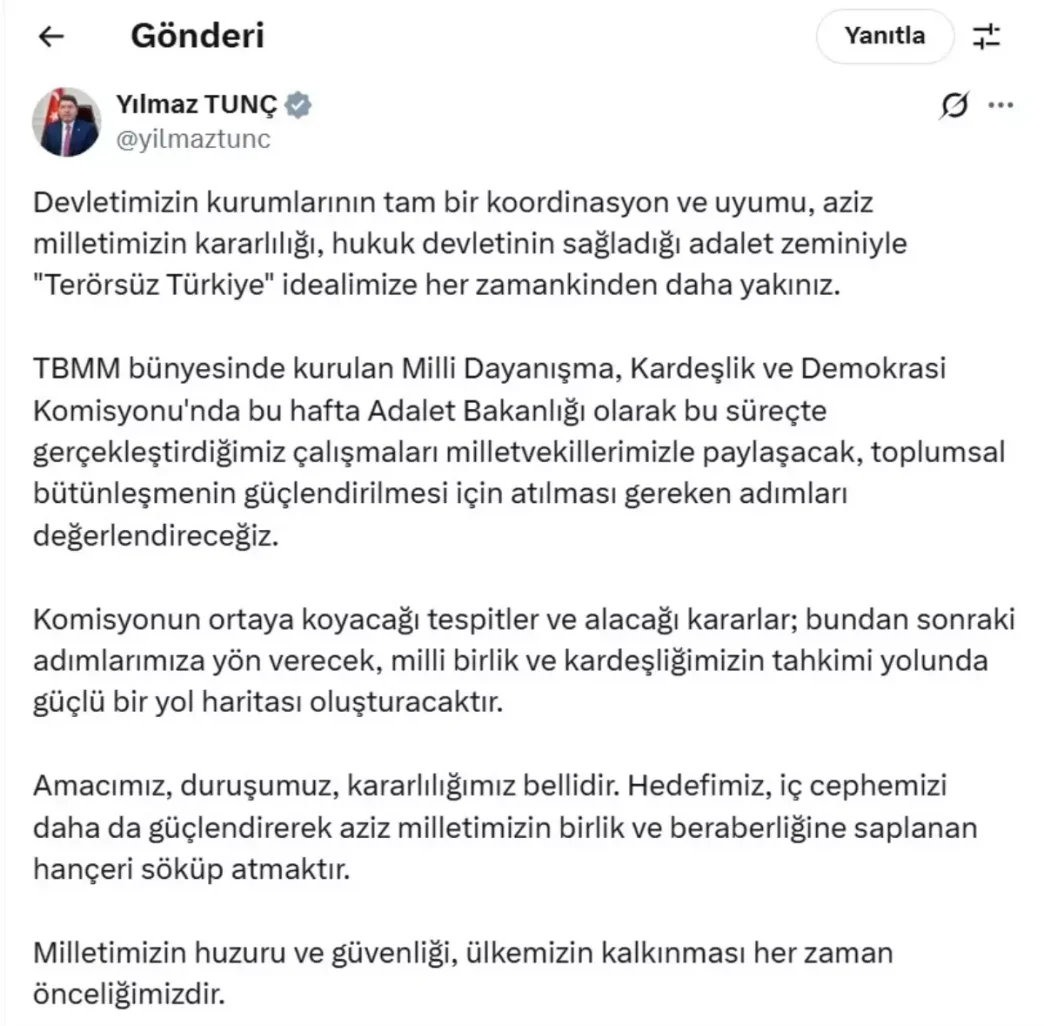 Adalet Bakanı Tunç: 'Terörün olmadığı Türkiye, bölgesinde ve dünyada etkinliğini artıracaktır' 2 Adalet Bakani Tunc Terorun olmadigi Turkiye bolgesinde ve dunyada etkinligini