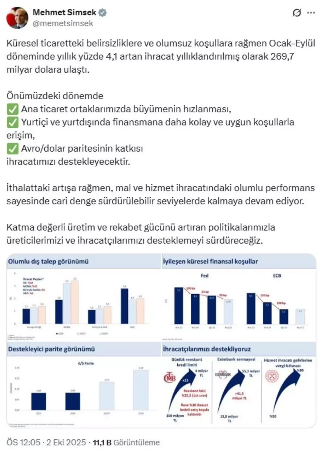 Bakan Simsek Ihracat Performansi Cari Dengeyi Surdurulebilir Kiliyor