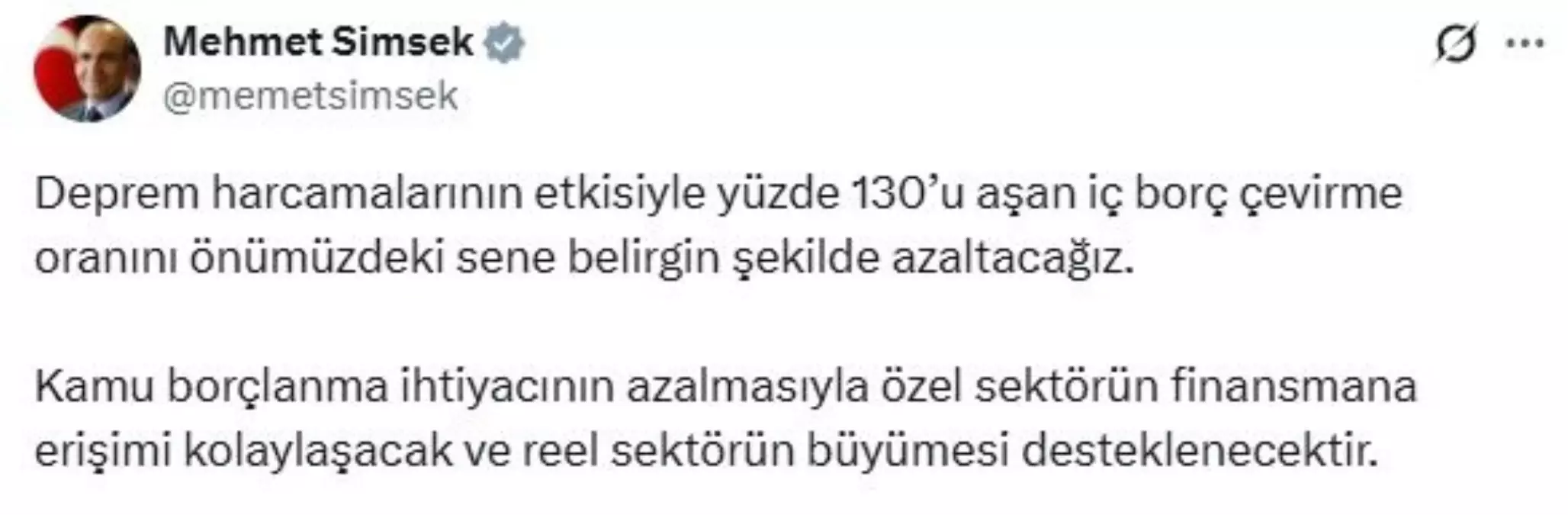 Bakan Simsekten Borc Cevirme Oraninda Azalma Mujdesi