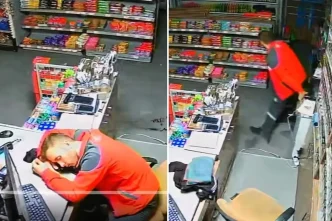 Benzin istasyonunda uyuyakalan calisanin goruntusu viral oldu