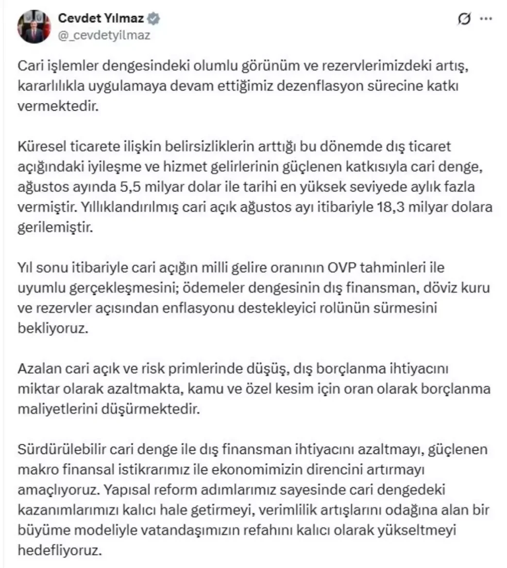 Cevdet Yilmaz Cari Islemler Dengesindeki Olumlu Gelismeler Surecek