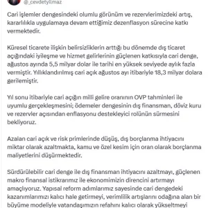 Cevdet Yilmaz Cari Islemler Dengesindeki Olumlu Gelismeler Surecek