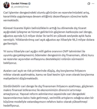 Cevdet Yilmaz Cari Islemler Dengesindeki Olumlu Gelismeler Surecek