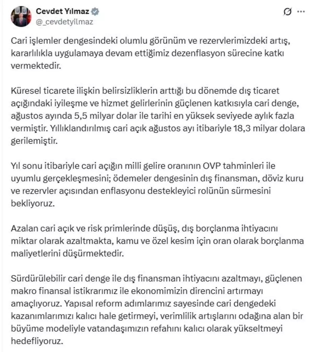 Cevdet Yilmaz Cari Islemler Dengesindeki Olumlu Gelismeler Surecek