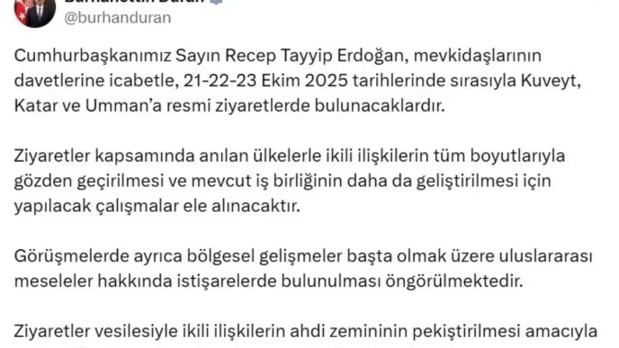 Cumhurbaskani Erdogan Kuveyt Katar ve Ummani ziyaret edecek