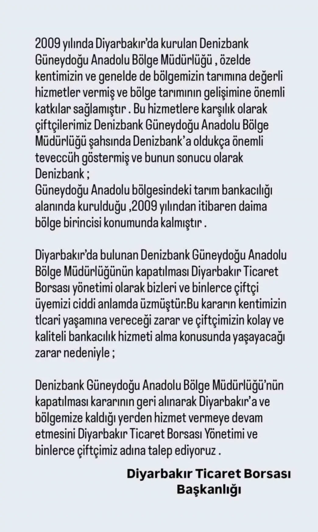 Diyarbakir Ticaret Borsasindan Denizbank Bolge Mudurlugu Kararina Tepki