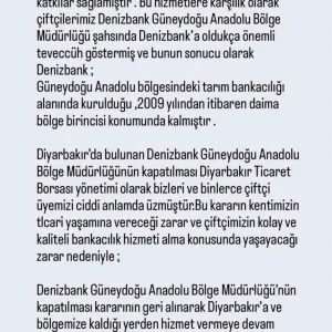 Diyarbakir Ticaret Borsasindan Denizbank Bolge Mudurlugu Kararina Tepki