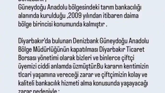 Diyarbakir Ticaret Borsasindan Denizbank Bolge Mudurlugu Kararina Tepki