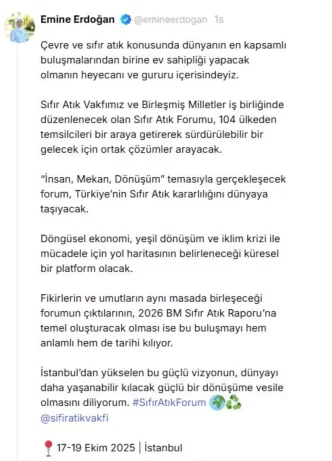 Emine Erdogandan Sifir Atik Forumu paylasimi Aciklamasi