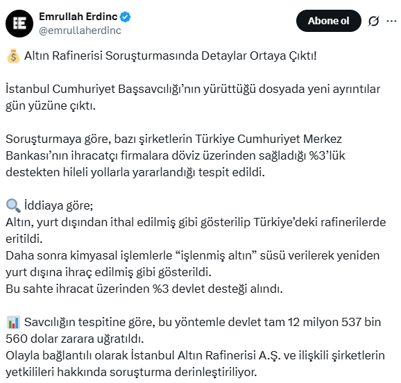 Altın Rafinerisi soruşturmasında çarpıcı detay