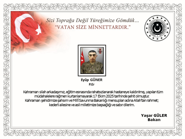 MSB duyurdu! Tokat'tan acı haber
