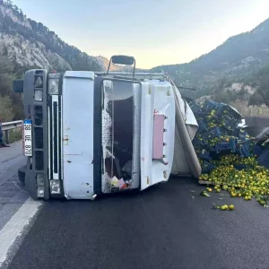 Mersin Tarsusta Narenciye Yuklu Kamyon Devrildi