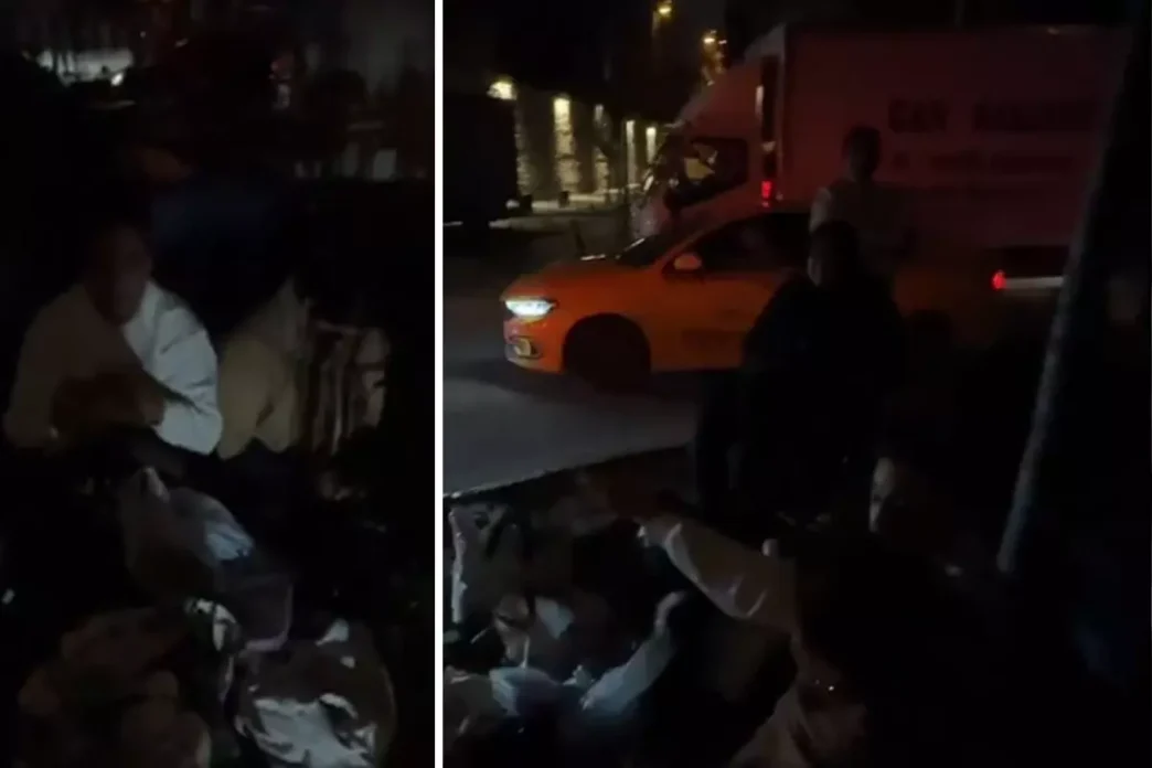 Ne soguk havaya ne de yagmura aldirdilar hediye canta icin