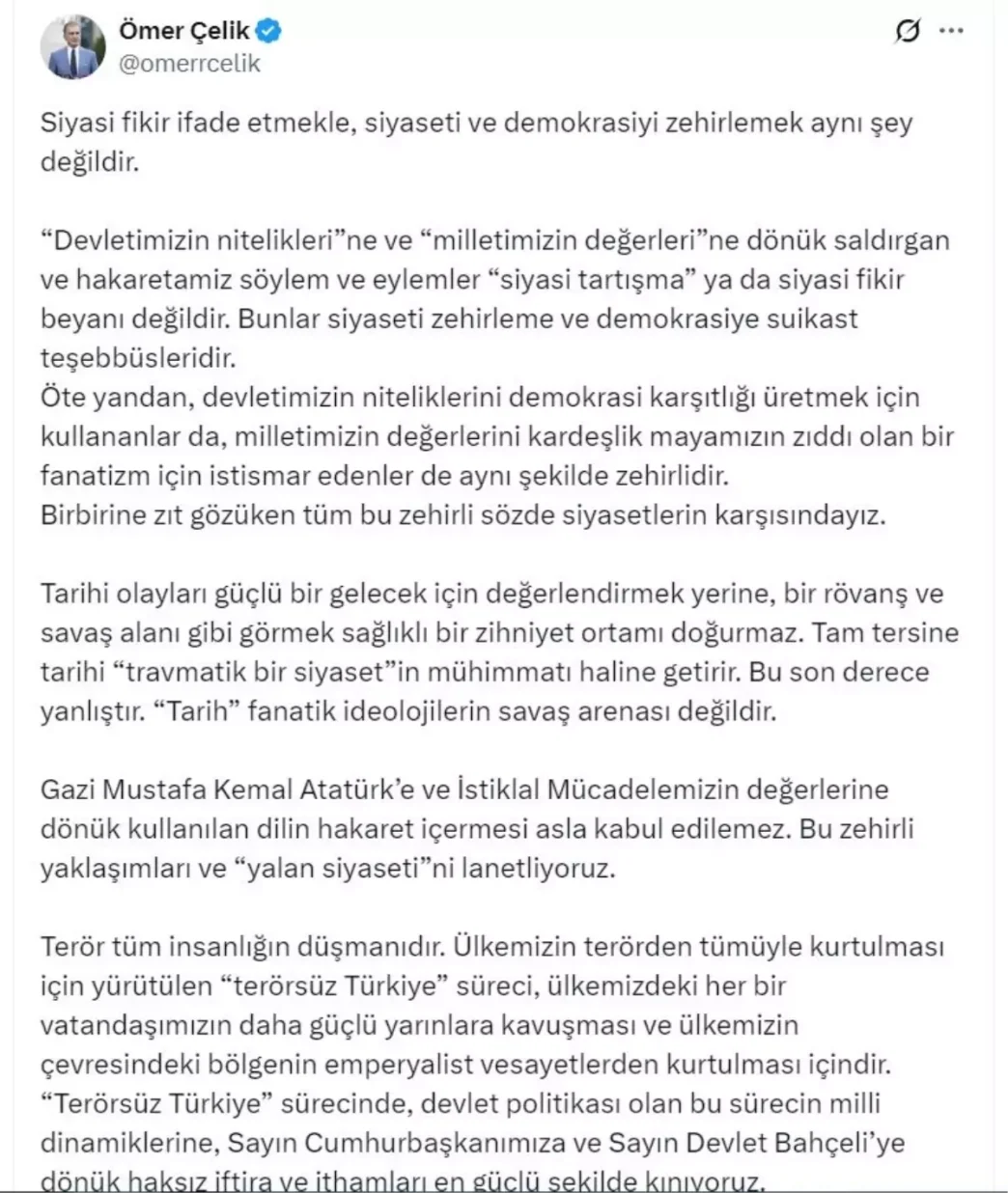 Omer Celik Terorsuz Turkiye Sureci Milli Degerler Uzerine Kurulmustur