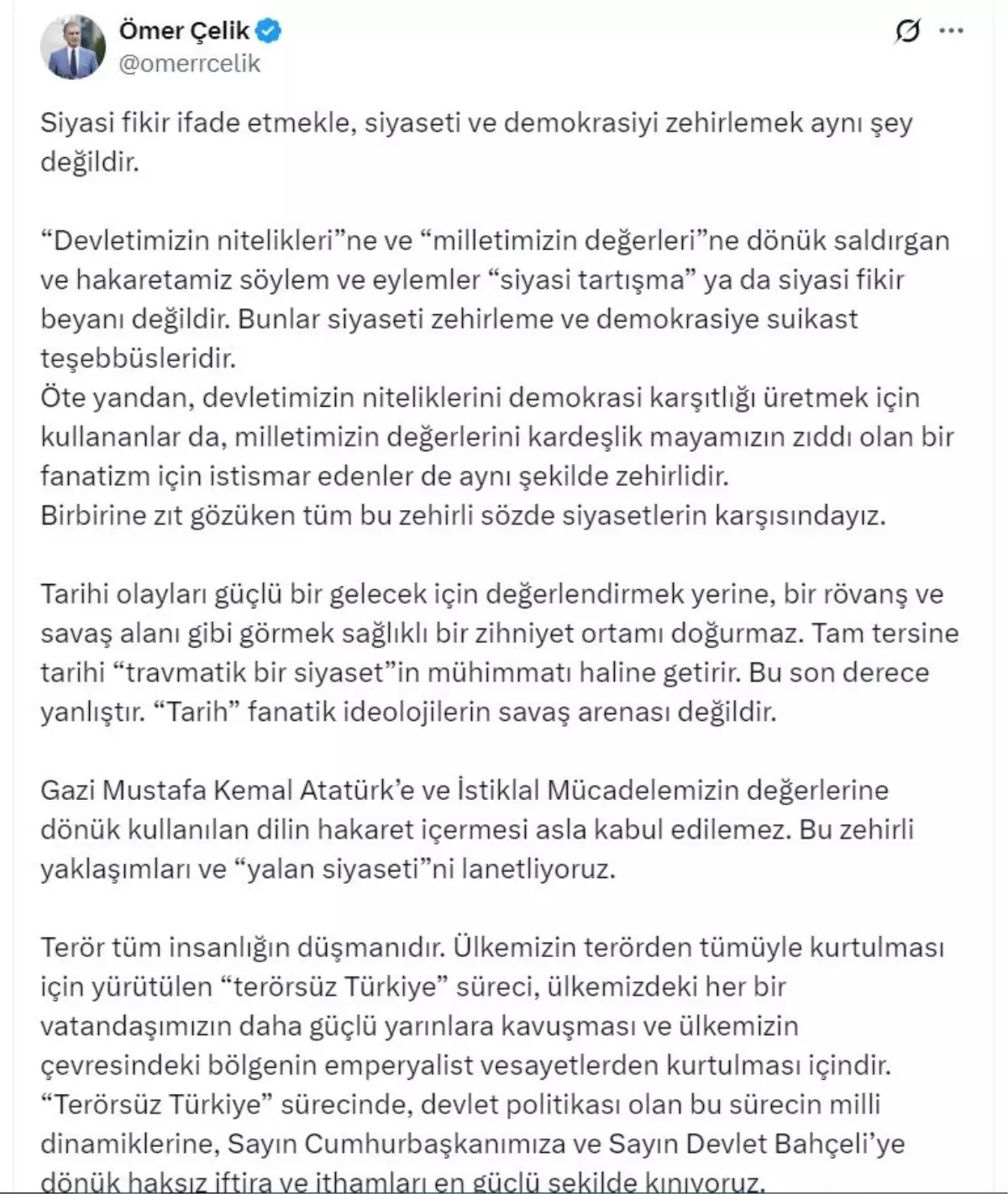 Omer Celik Terorsuz Turkiye Sureci Milli Degerler Uzerine Kurulmustur