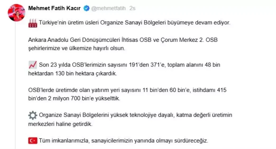 Organize Sanayi Bolgeleri 371e Ulasti