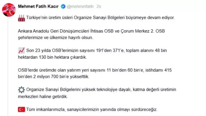 Organize Sanayi Bolgeleri 371e Ulasti