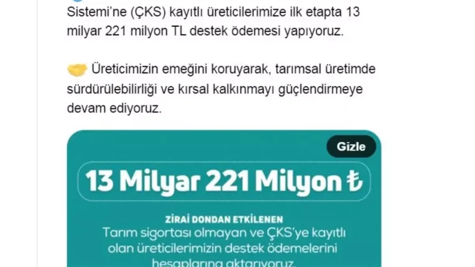 Tarim Bakani Yumaklidan Ureticilere 132 Milyar TL Destek