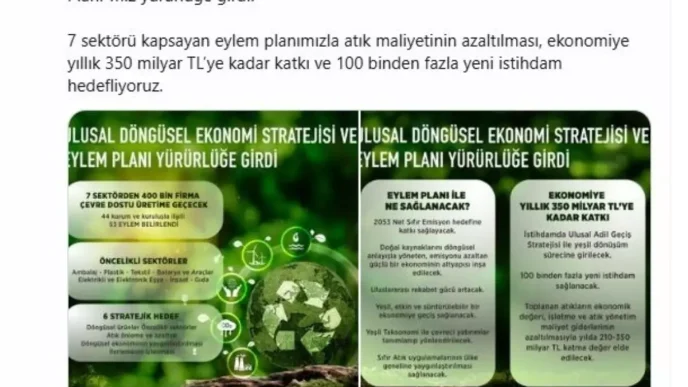 Ulusal Dongusel Ekonomi Stratejisi ve Eylem Plani yururluge girdi